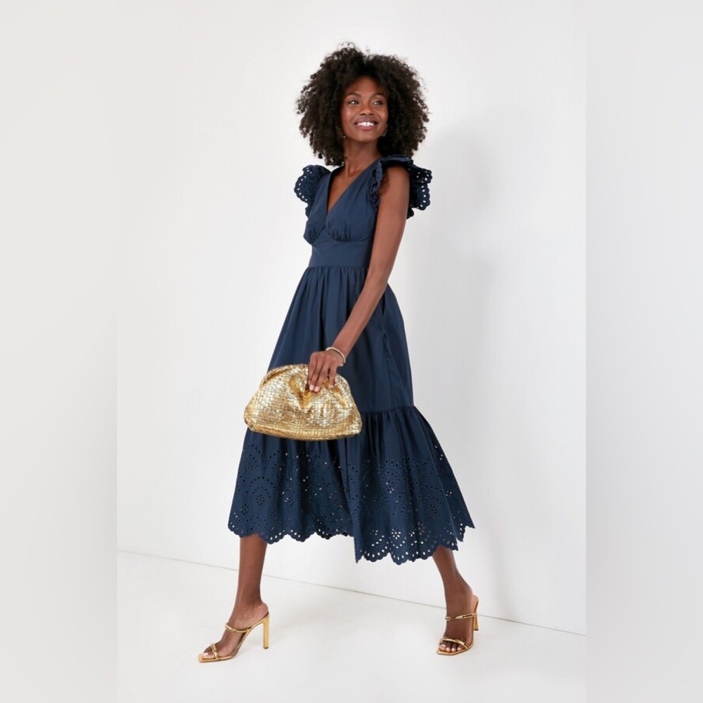 Tuckernuck Hyacinth House Navy Blue Eyelet Marshall Midi dress - NWT